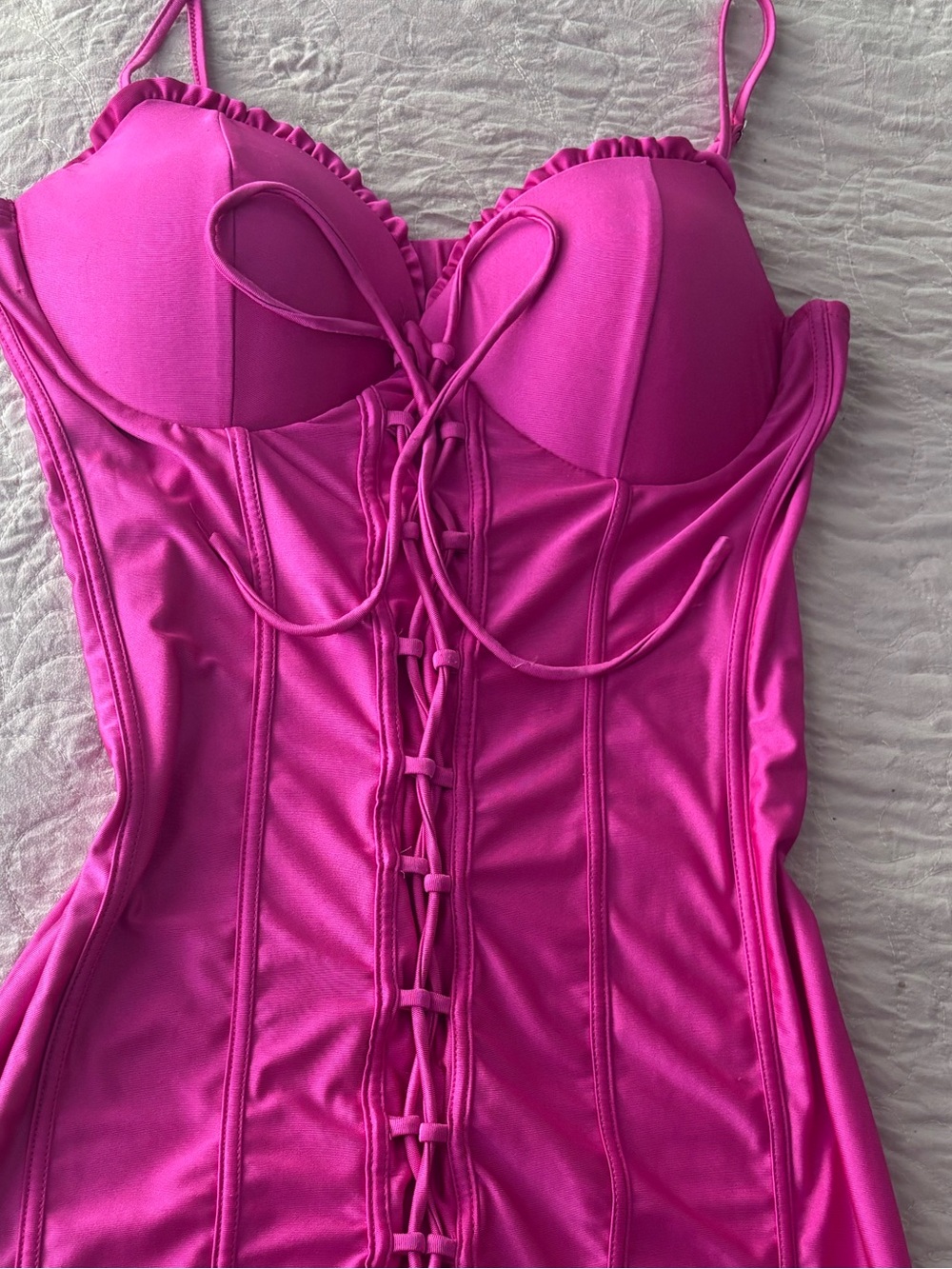 iris Hot Pink Satin Corset Slip